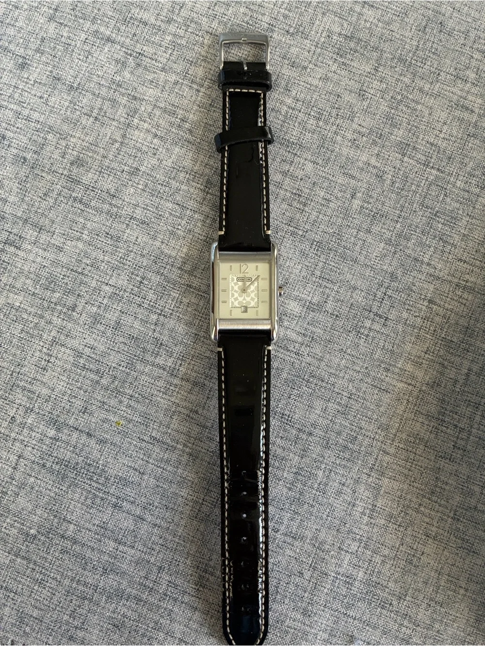 Coach Black Leather Strap Women’s Rectangular Silver Watch